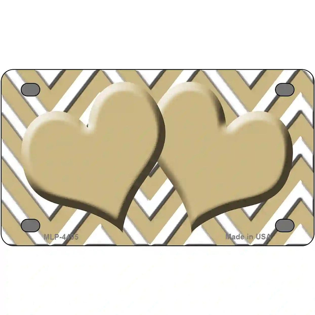 Gold White Chevron Gold Center Hearts Metal Novelty License Plate LP-4495 4" x 2.2" (MLP)