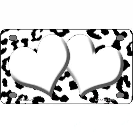 White Black Cheetah White Center Hearts Metal Novelty License Plate 4" x 2.2" (MLP)