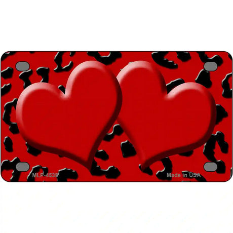 Red Black Cheetah Red Center Hearts Metal Novelty License Plate 4" x 2.2" (MLP)