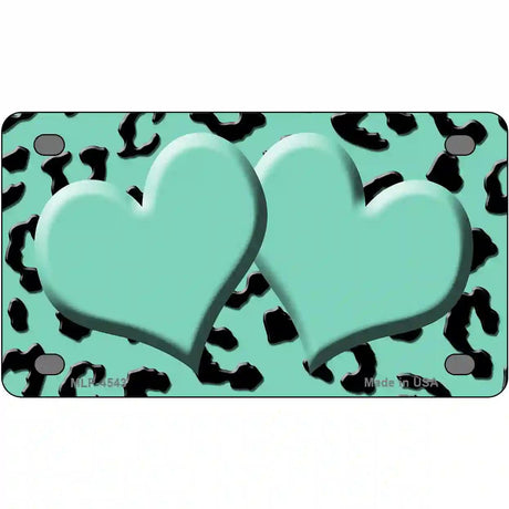 Mint Black Cheetah Mint Center Hearts Metal Novelty License Plate 4" x 2.2" (MLP)