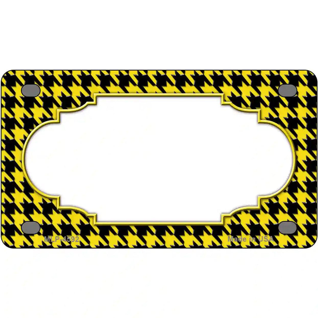 Yellow Black Houndstooth Scallop Center Metal Novelty License Plate 4" x 2.2" (MLP)