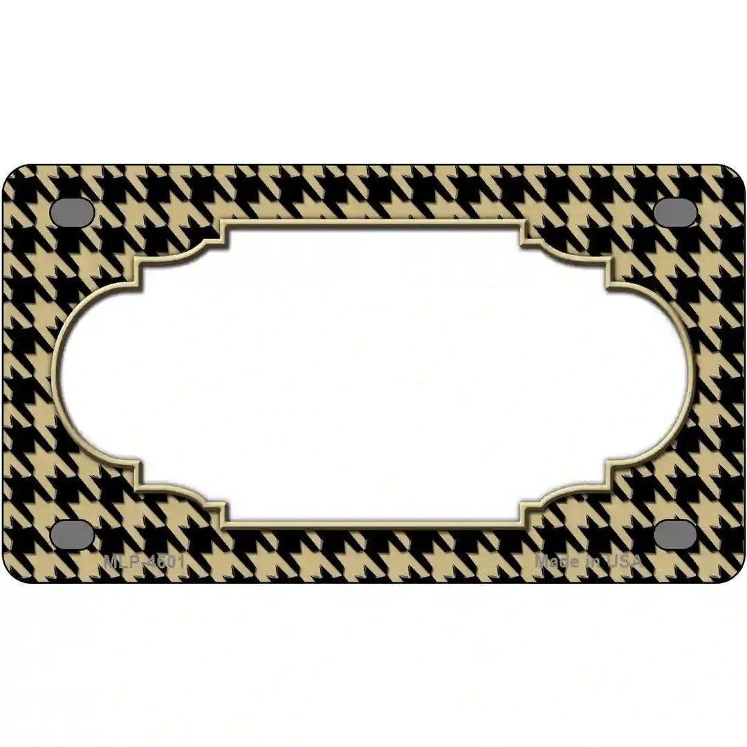 Gold Black Houndstooth Scallop Center Metal Novelty License Plate 4" x 2.2" (MLP)