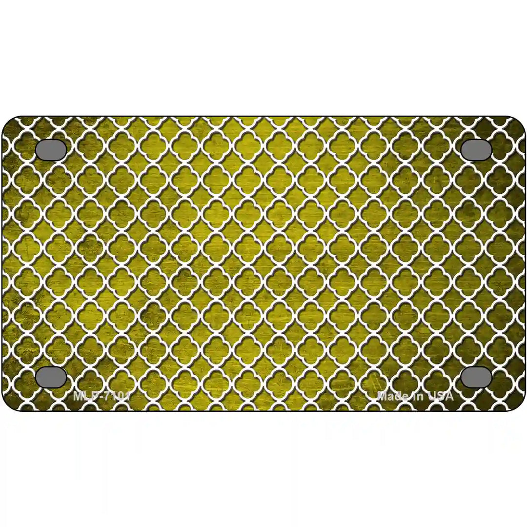 Yellow White Quatrefoil Oil Rubbed Metal Novelty License Plate 4" x 2.2" (MLP)