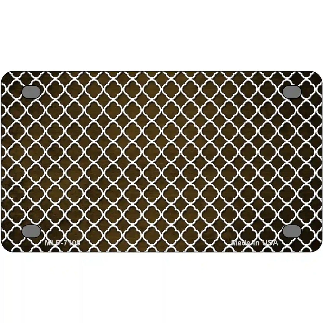 Brown White Quatrefoil Oil Rubbed Metal Novelty License Plate 4" x 2.2" (MLP)