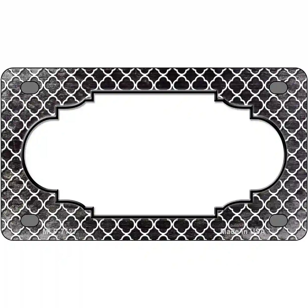 Black White Quatrefoil Scallop Oil Rubbed Metal Novelty License Plate 4" x 2.2" (MLP)