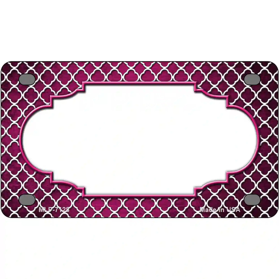 Pink White Quatrefoil Scallop Oil Rubbed Metal Novelty License Plate 4" x 2.2" (MLP)