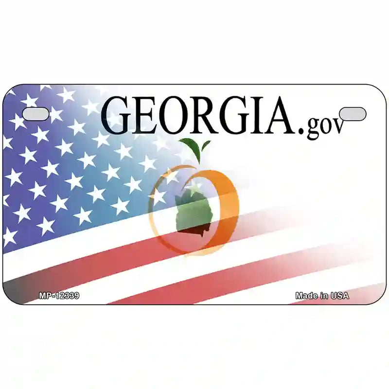Georgia with American Flag Novelty Metal License Plate 7" x 4" (MP)