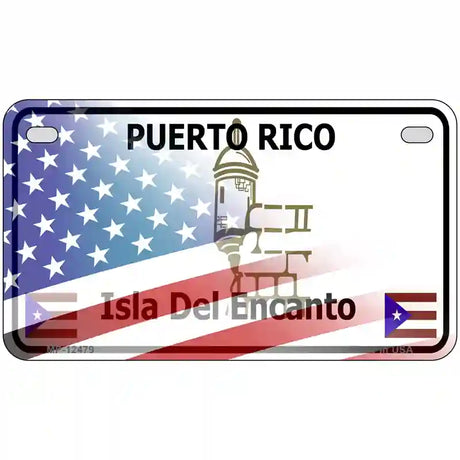 Puerto Rico with American Flag Novelty Metal License Plate 7" x 4" (MP)
