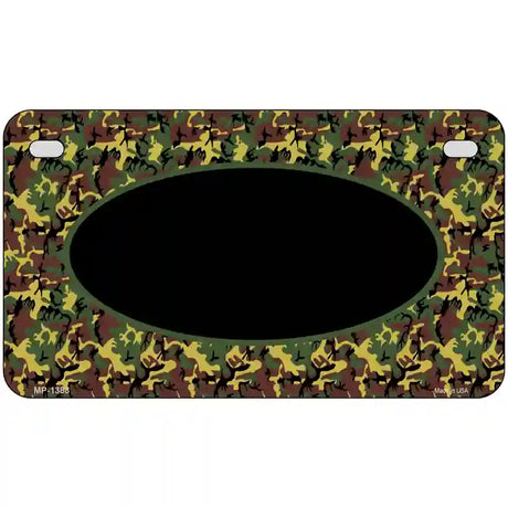 Green Camo Oval With Black Oval Center Metal Novelty License Plate 7" x 4" (MP)