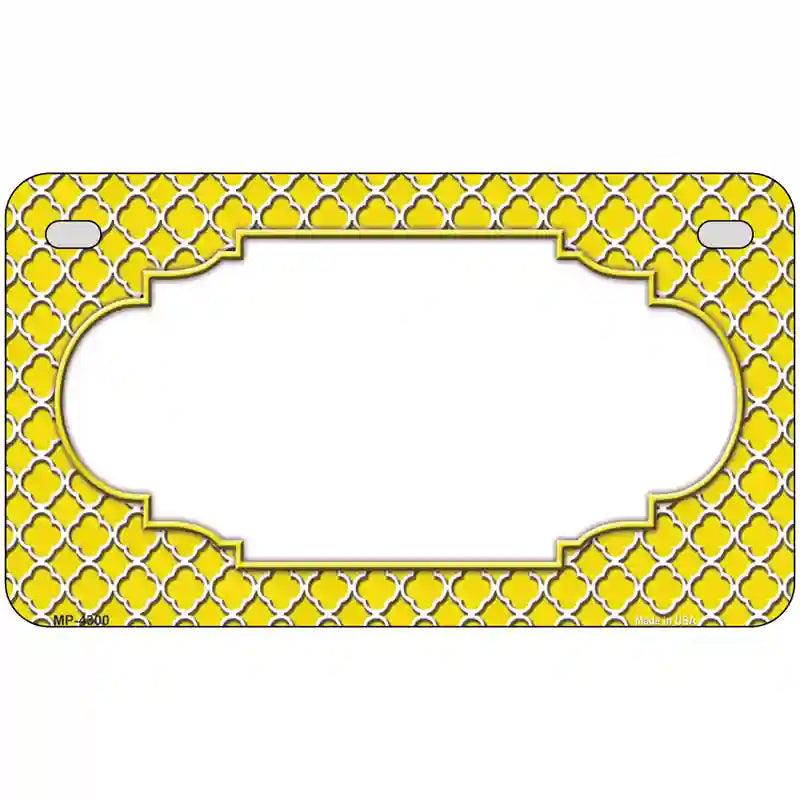 Yellow White Quatrefoil Center Scallop Metal Novelty License Plate 7" x 4" (MP)