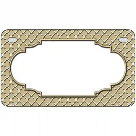 Gold White Quatrefoil Center Scallop Metal Novelty License Plate 7" x 4" (MP)
