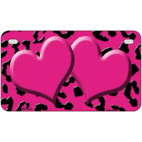 Pink Black Cheetah Pink Center Hearts Metal Novelty License Plate 7" x 4" (MP)
