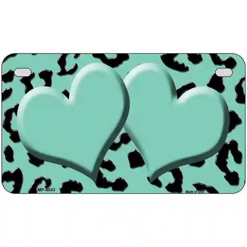 Mint Black Cheetah Mint Center Hearts Metal Novelty License Plate 7" x 4" (MP)