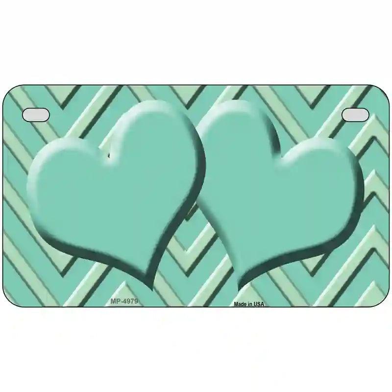 Mint Light Mint Heart Chevron Metal Novelty License Plate 7" x 4" (MP)