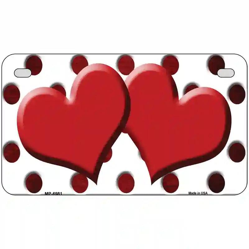 Red White Dots Hearts Oil Rubbed Metal Novelty License Plate 7" x 4" (MP)