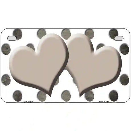Tan White Dots Hearts Oil Rubbed Metal Novelty License Plate 7" x 4" (MP)