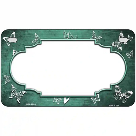 Mint White Scallop Butterfly Oil Rubbed Metal Novelty License Plate 7" x 4" (MP)
