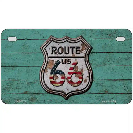 Route 66 Rusty On Wood Metal Novelty License Plate 7" x 4" (MP)