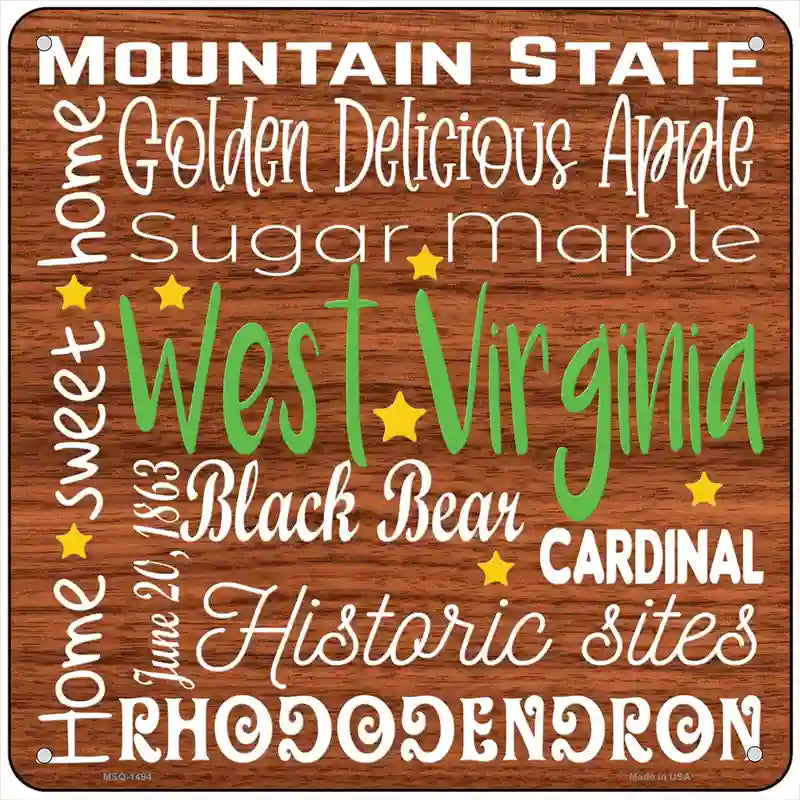 West Virginia Motto Novelty Metal Square Sign 6" (MSQ)
