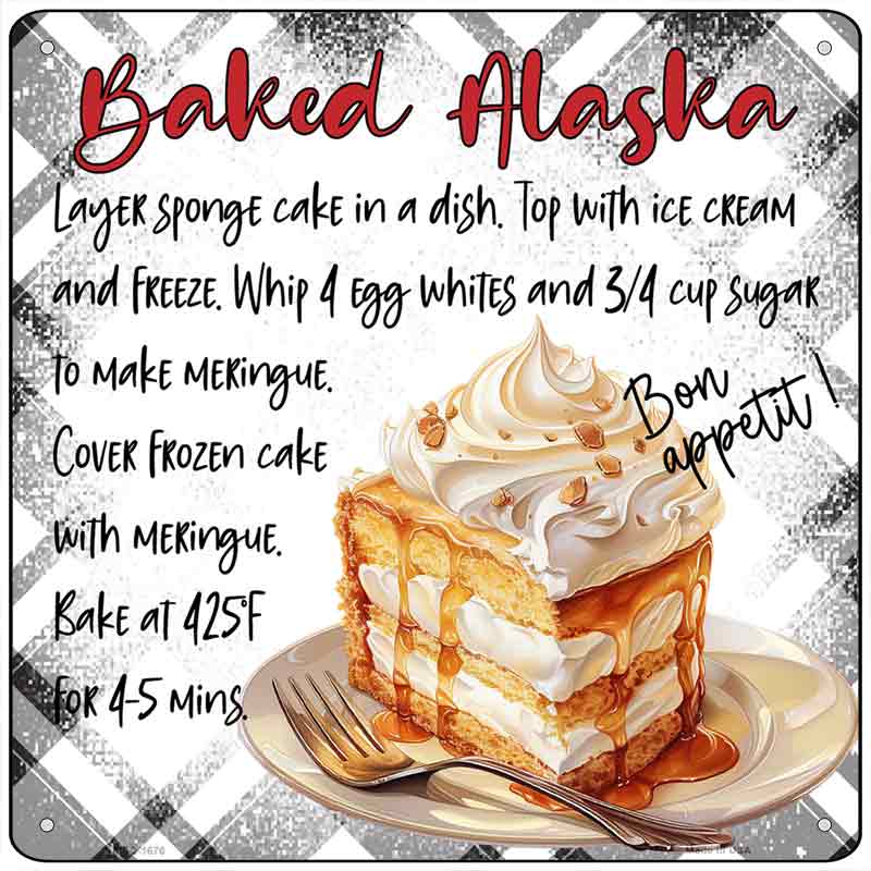 Baked Alaska Recipe Novelty Metal Square Sign SQ-1676