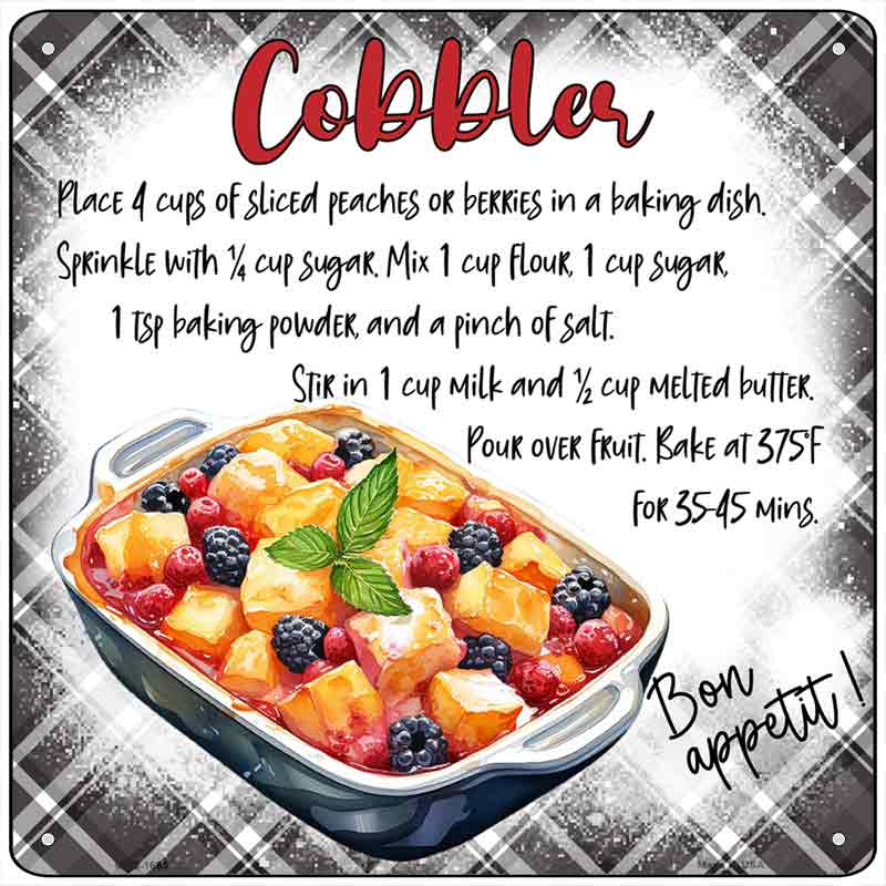 Cobbler Recipe Novelty Metal Square Sign SQ-1685