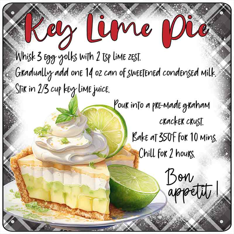 Key Lime Pie Recipe Novelty Metal Square Sign SQ-1686