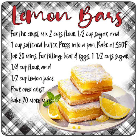 Lemon Bars Recipe Novelty Metal Square Sign SQ-1687
