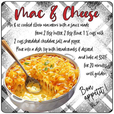 Mac & Cheese Recipe Novelty Metal Square Sign SQ-1688
