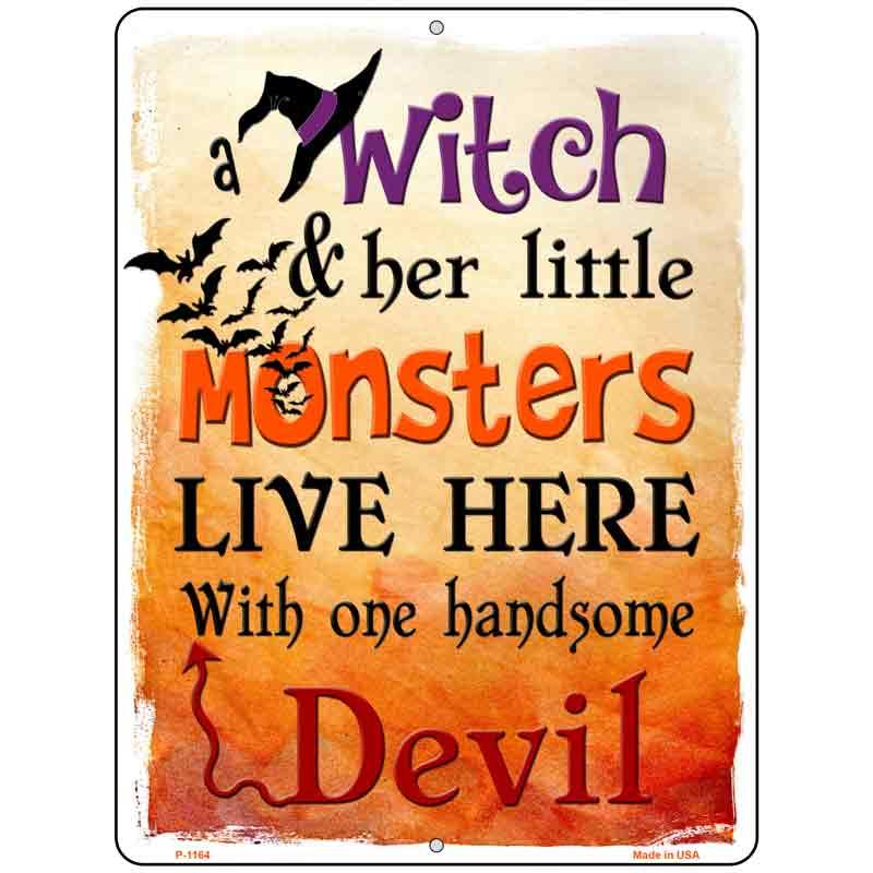 Witch Monsters Devil Metal Novelty Parking Sign 9" x 12" (P)