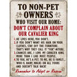 Non-Pet Owners Cavalier King Parking Sign Metal Novelty 9" x 12" (P)