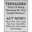 Teenagers Act Now Novelty Metal Parking Sign 9" x 12" (P)