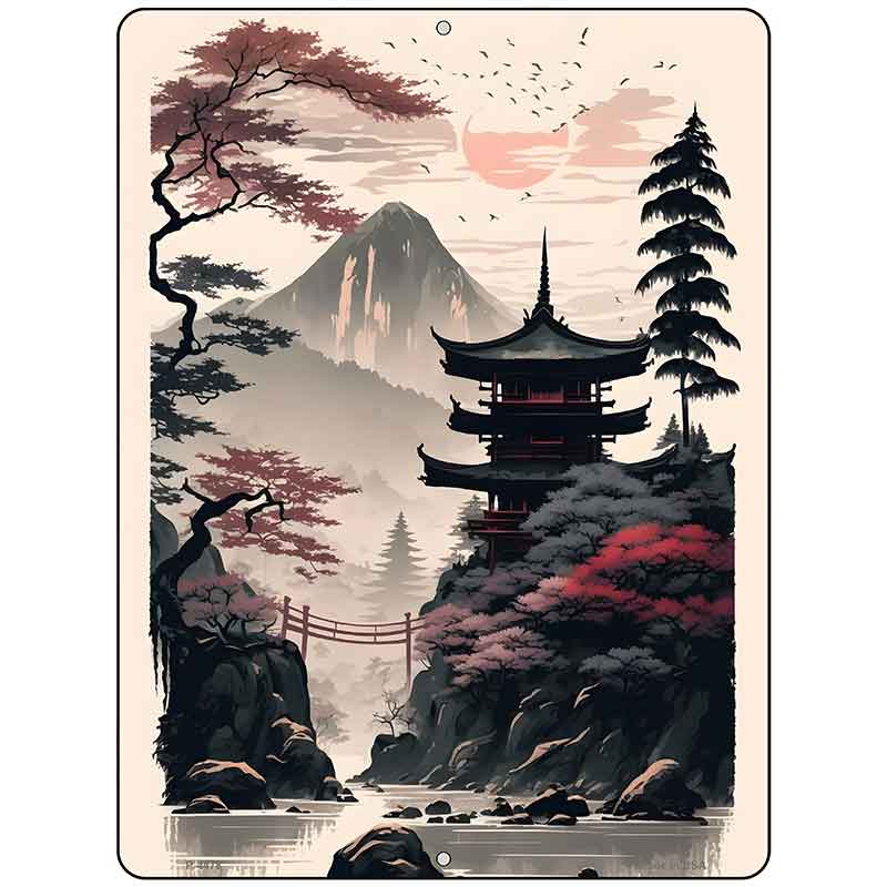 Japanese Pagoda Landscape Metal Novelty Parking Sign P-4478