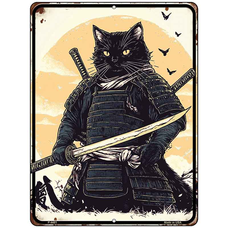 Samurai Cat Metal Novelty Parking Sign P-4481 | Smart Blonde
