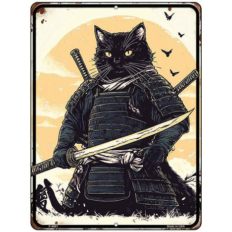 Samurai Cat Metal Novelty Parking Sign P-4481