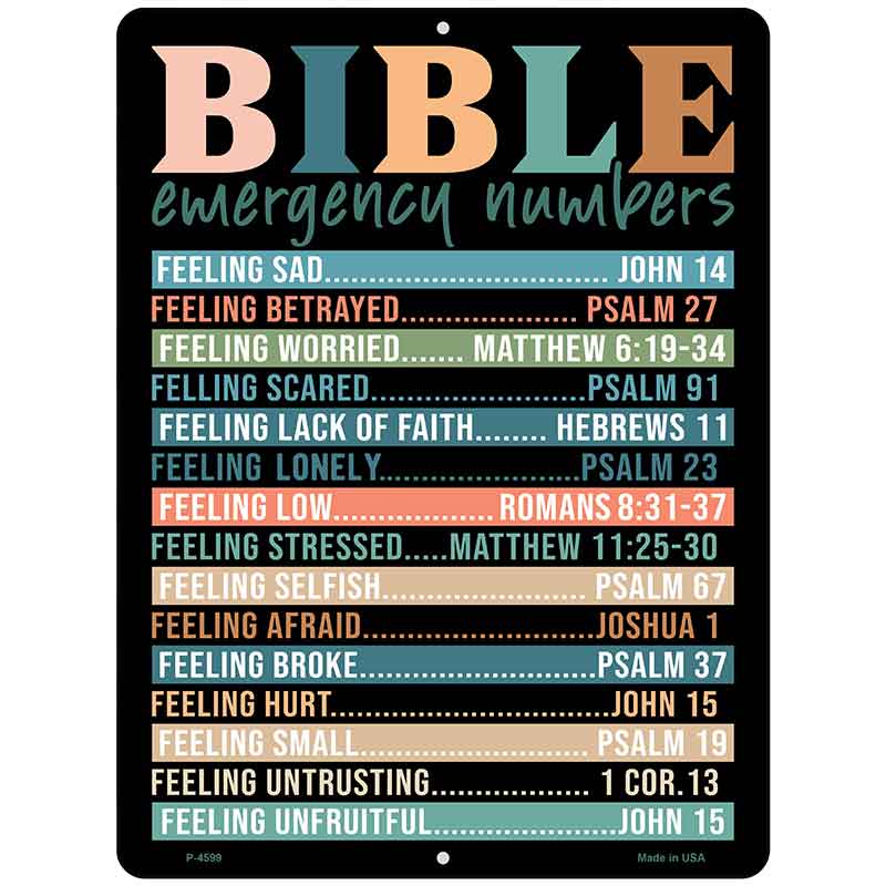 Bible Emergency Numbers Metal Novelty Parking Sign P-4599