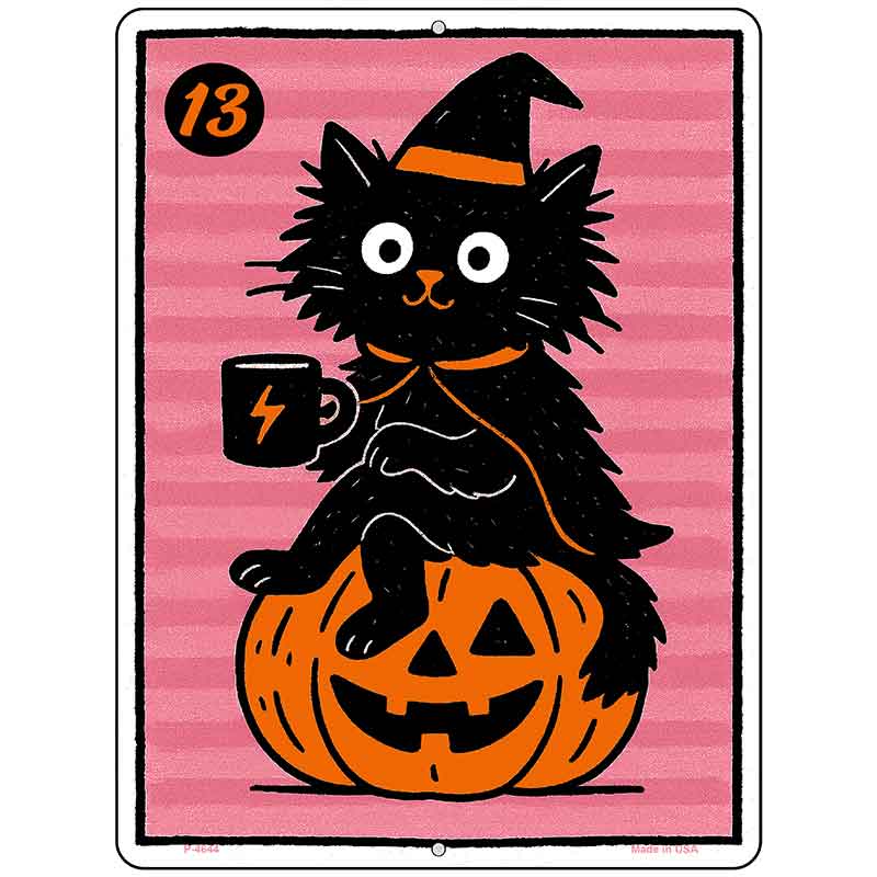 Black Cat on Pumpkin Metal Novelty Parking Sign P-4644