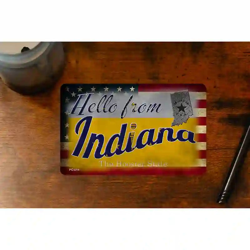 Hello From Indiana Novelty Metal Postcard PC-014