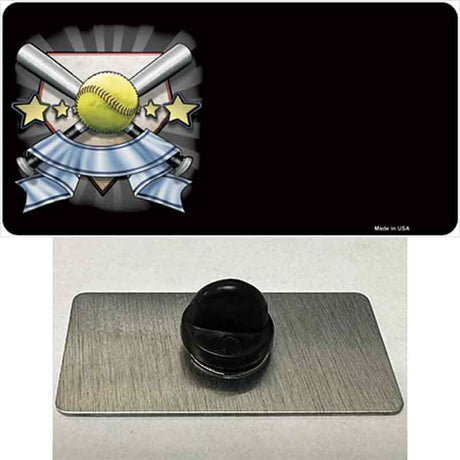 Softball Banner Offset Novelty Metal Hat Pin