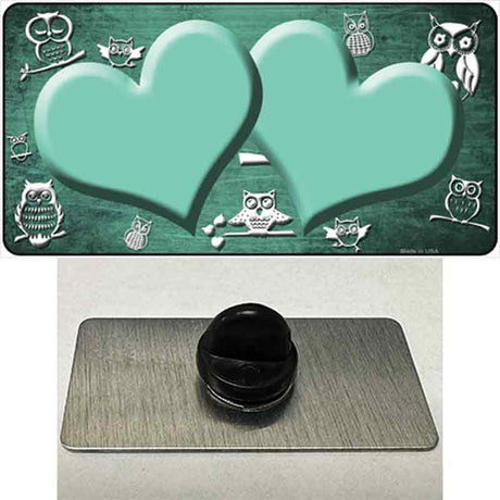 Mint White Owl Hearts Oil Rubbed Novelty Metal Hat Pin