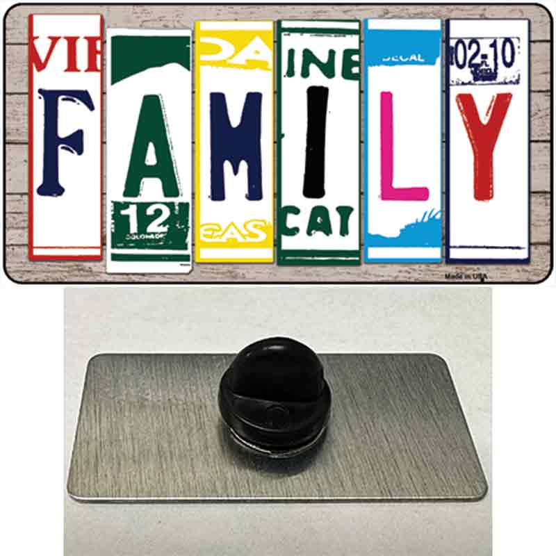 Family License Plate Art Wood Novelty Metal Hat Pin