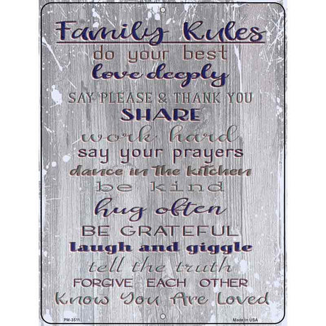 Family Rules Novelty Metal Parking Sign 4.5" x 6" (PM)