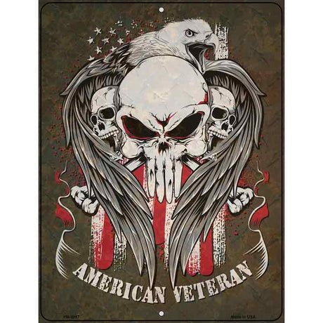 Skulls American Veteran Novelty Metal Parking Sign 4.5" x 6" (PM)