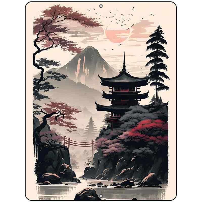 Japanese Pagoda Landscape Metal Novelty Mini Parking Sign PM-4478