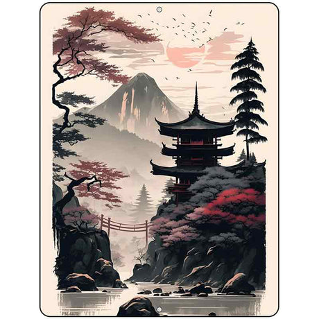 Japanese Pagoda Landscape Metal Novelty Mini Parking Sign PM-4478