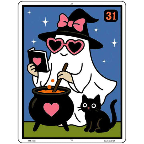 Ghost Witch with Cauldron Metal Novelty Parking Sign P-4622
