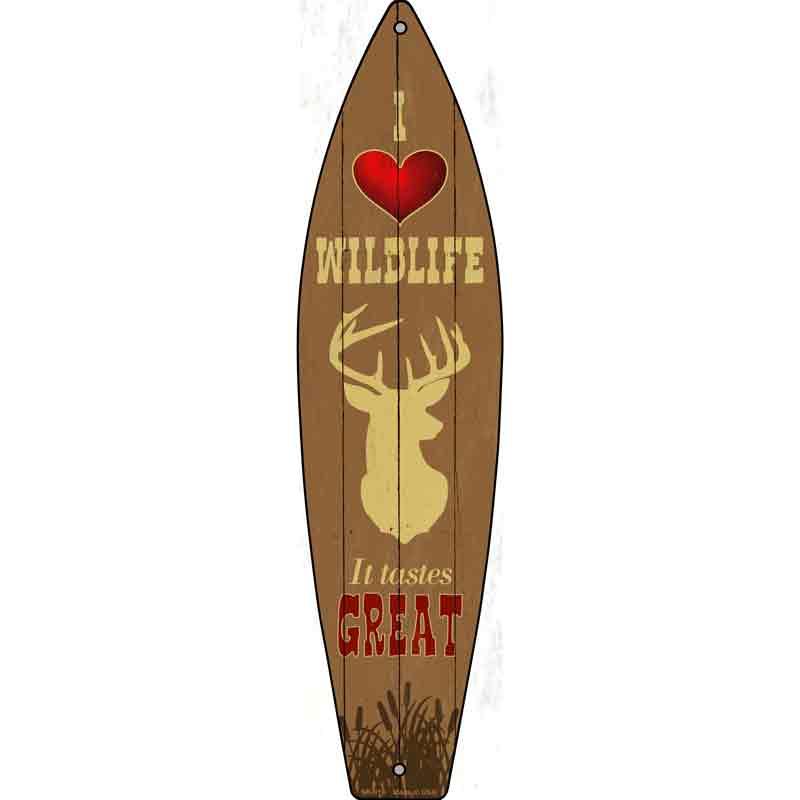 I Love Wildlife Novelty Metal Surfboard Sign 17" x 4.5" (SB)