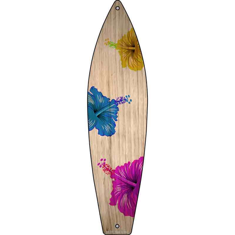 Colored Hawaiian Flowers Novelty Metal Surfboard Sign 17" x 4.5" (SB)