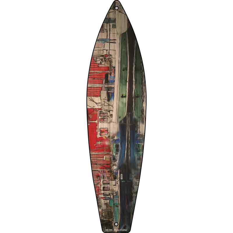 Boats On The Water Novelty Metal Surfboard Sign 17" x 4.5" (SB)
