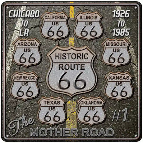 Route 66 Black Top Novelty Metal Square Sign 12" (SQ)