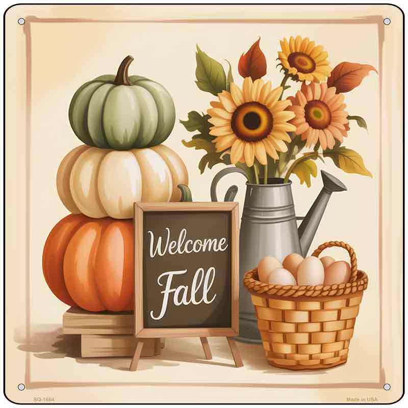 Welcome Fall Photo Novelty Metal Square Sign SQ-1664